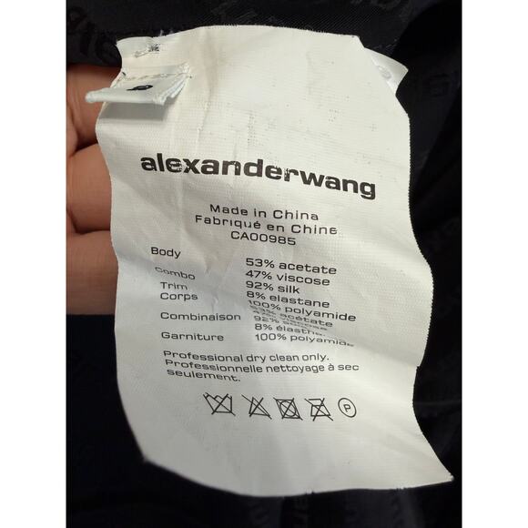 Alexander Wang Black Tonal Logo Deconstructed Shirt Dress Silk Blend Black Sz 2 - Picture 13 of 16